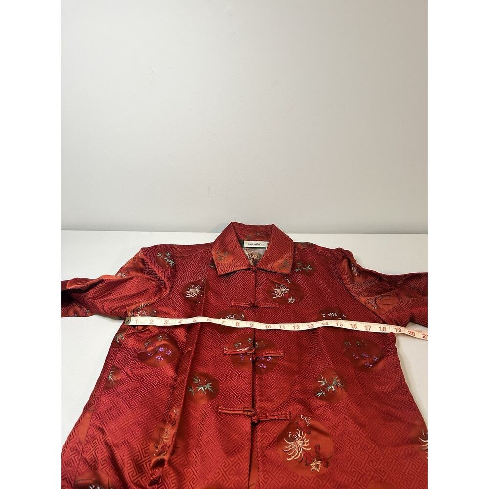 Units Red Silk Blend Asian Frog Closure Jacket Women’s Medium Embroidered Y2K